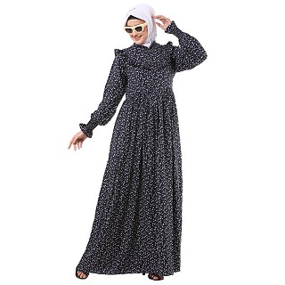 Summer full sleeves printed maxi dress- Navy